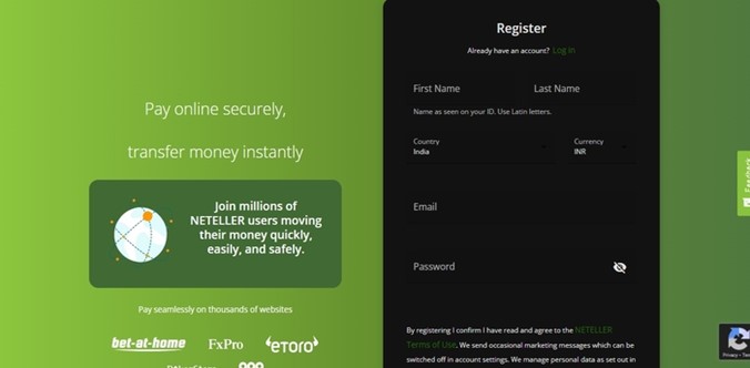 NETELLER sign up screen