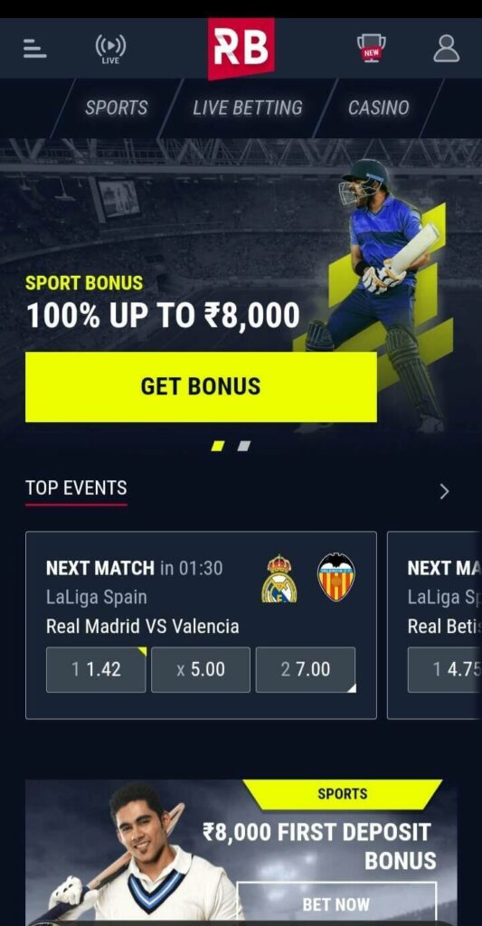 Rabona Mobile App showing welcome offer