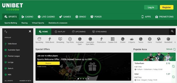 Unibet Homepage