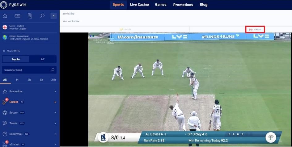 cricket live on purewin