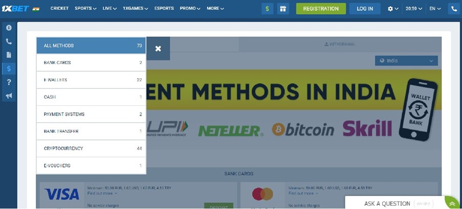 1xbet payment methods