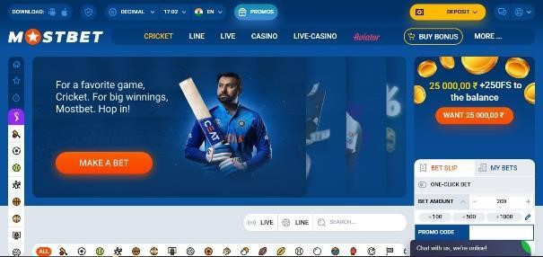A screenshot of Mostbet homepage on desktop