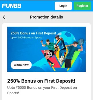 Fun88 Welcome Bonus 250% Bonus