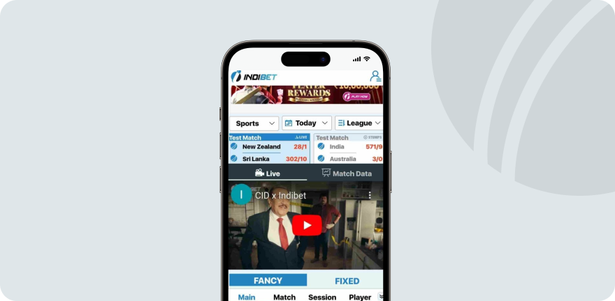 A screenshot of Indibet mobile app