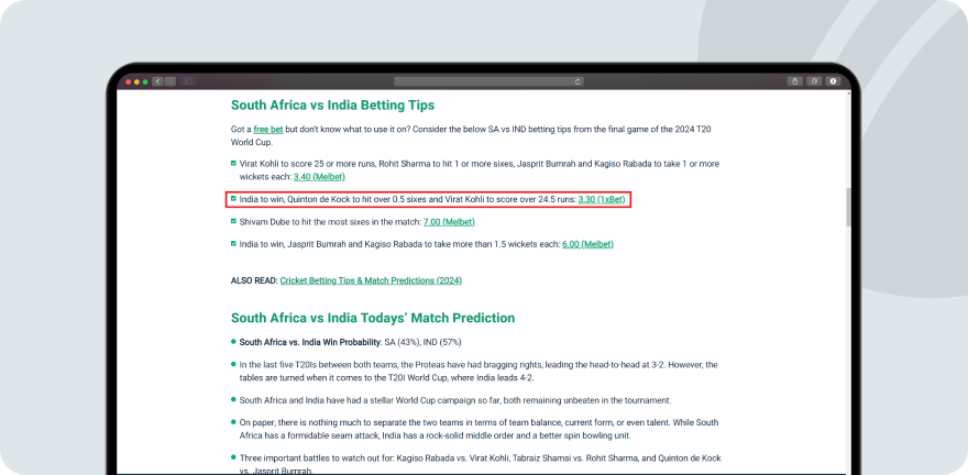 south africa vs india tips