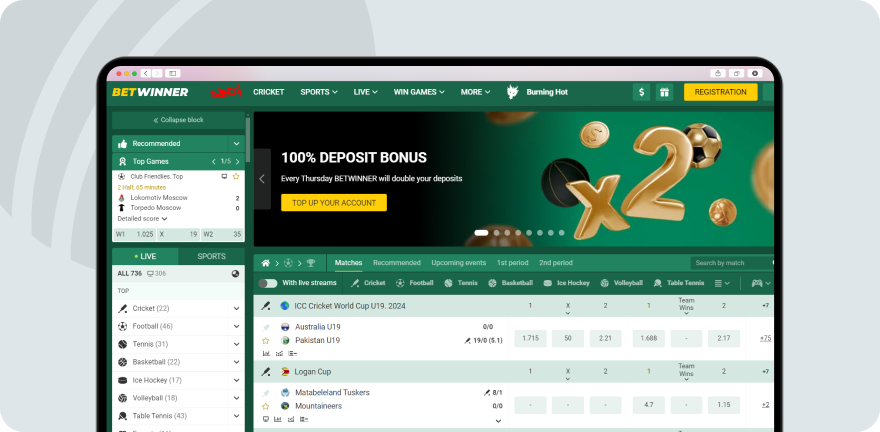 A screenshot taken from betwinner homepage